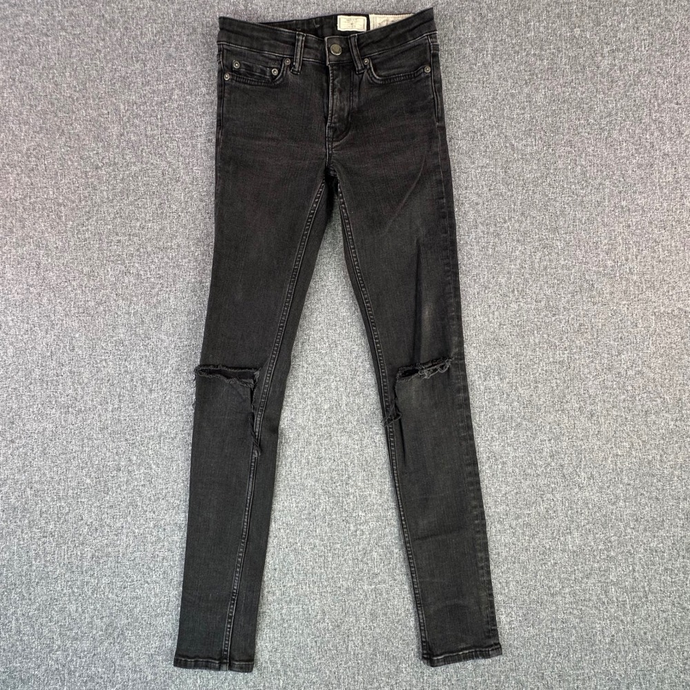 AllSaints Jeans Womens W25 Mast Slashed Black Low Rise Skinny Ripped Knees
